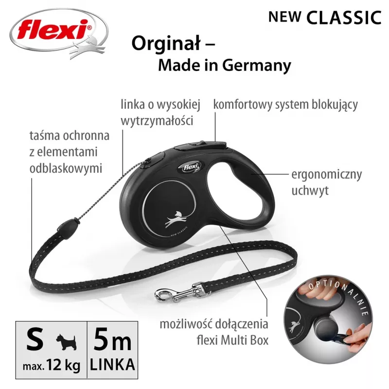 Flexi New CLASSIC 5 m zwart honden-rolriem