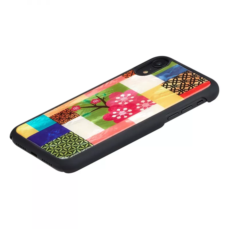 Telefoonhoesje iKins voor iPhone XR — kersenbloesempatroon, zwart