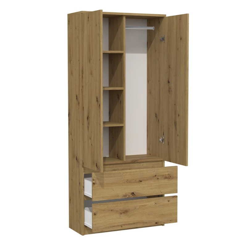 Topeshop SZAFA MALWA ART slaapkamerkast 5 schappen 2 deur(en) eiken