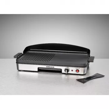 Elektrische tafelgrill Rommelsbacher BBQ 2003 — 1900 W, 50×25 cm, geribbeld + teppanyaki, traploze thermostaat, zilver/zwart