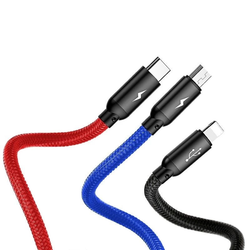 BASEUS Colorfone CAMLT-BSY01 USB-kabel 1,2 m USB A 3 x USB C zwart, rood, blauw