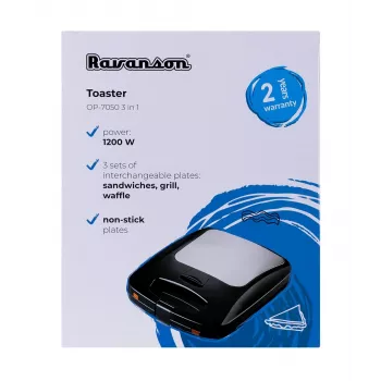 Ravanson OP-7050 3-in-1 sandwichmaker, 1200 W, zwart/zilver