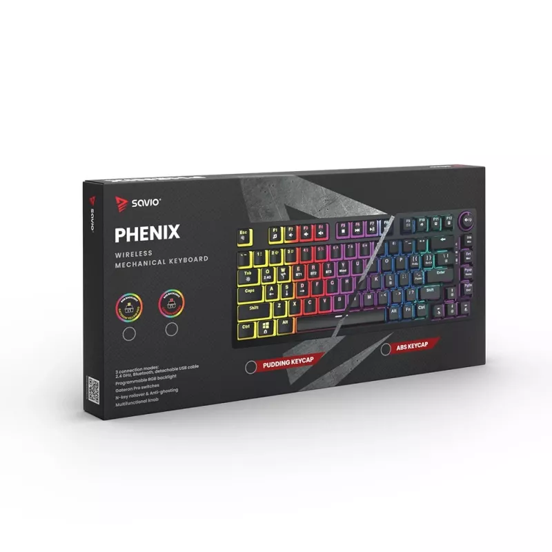 Gamingtoetsenbord Savio SAVGK-PHENIX RED PUDDING mechanisch RGB draadloos