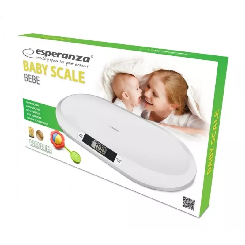 Esperanza EBS019 Bebe elektronische babyweegschaal, 20 kg, nauwkeurigheid 10 g, LCD-display, wit