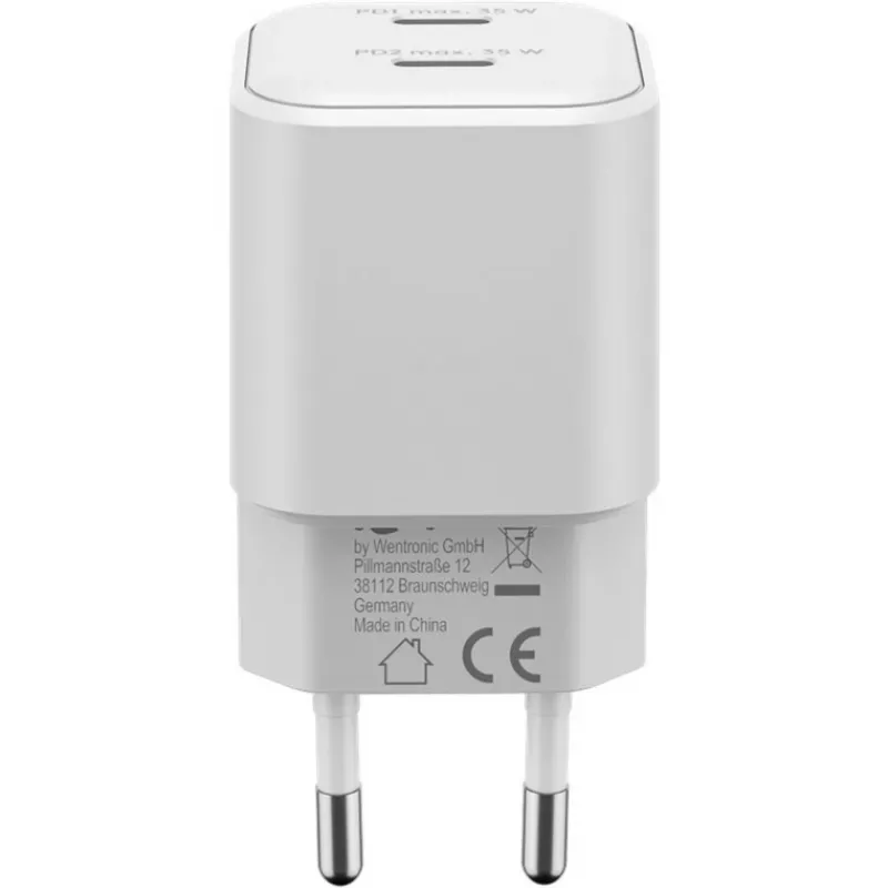 USB-C dual-fast oplader Nano, PD, GaN, 35 watt (wit, 2x USB-C, Power Delivery 3.0)