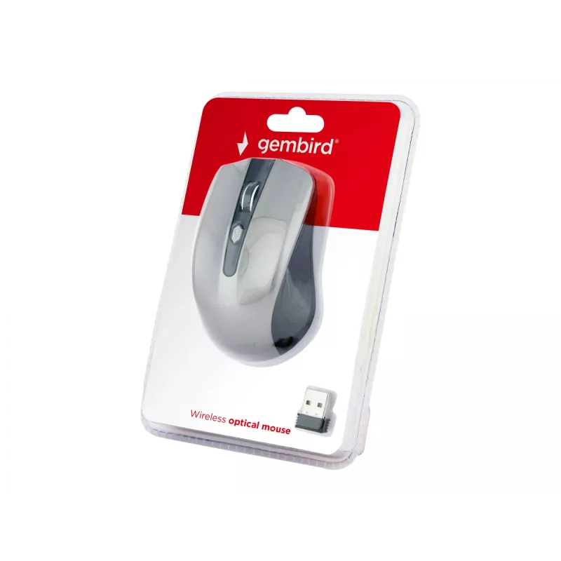Draadloze muis GEMBIRD MUSW-4B-04-BG — rechtshandig, optisch 1600 DPI, 4 knoppen, RF Wireless, zwart/grijs