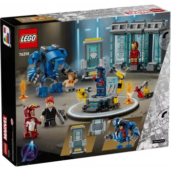 LEGO Marvel Iron Man laboratorium wapenkamer 76315 speelset – 384 onderdelen, 5 minifiguren, presentatiegebied