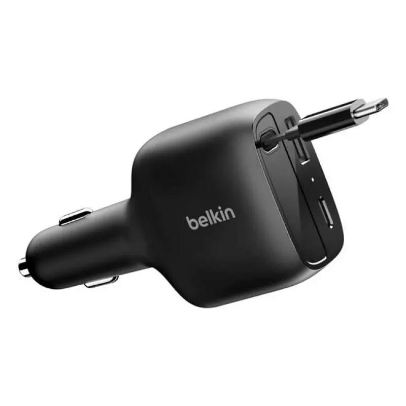 Belkin 75W 2-poorts met oprolbaar USB-C-snoer auto - kabel (CCC001HQBK)