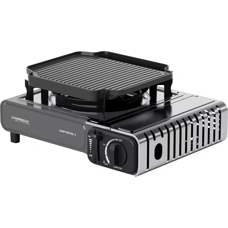 Draagbare Campingaz CampBistro 3 campingkooktoestel met aluminium gietijzeren grillplaat