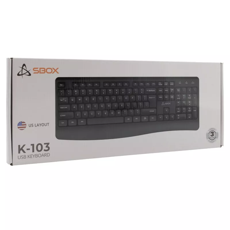 Bedraad USB-toetsenbord SBOX K-103 US zwart — US-layout, USB-aansluiting