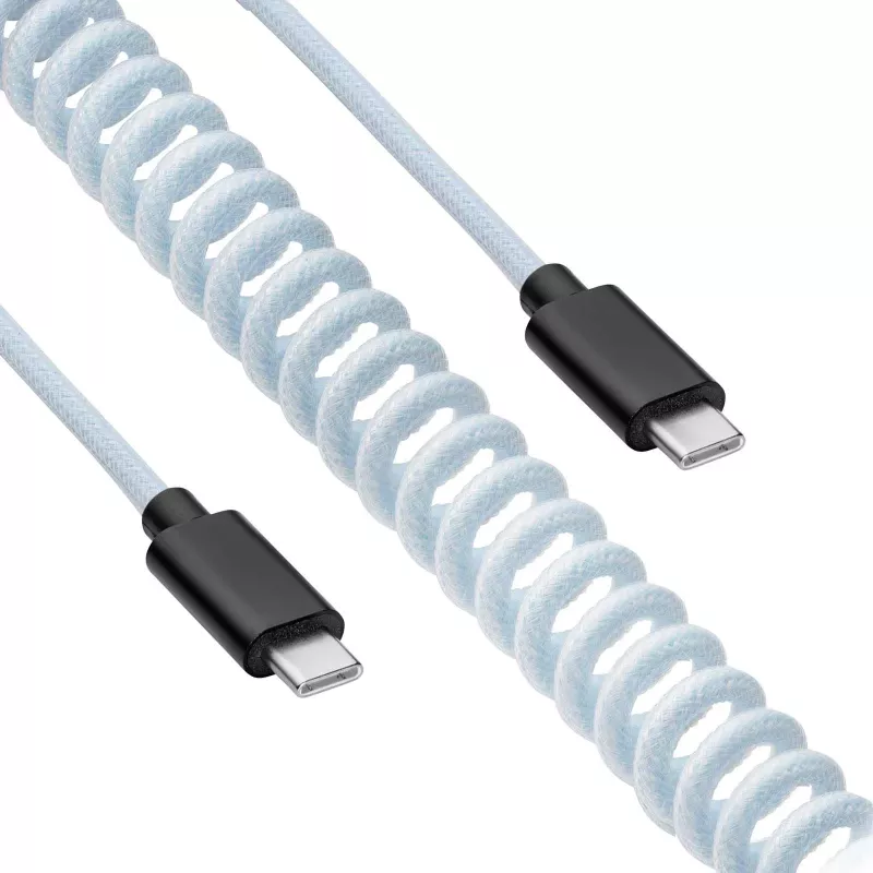 Akyga AK-USB-49 Aviator-spiraalkabel USB-C naar USB-C met GX16-stekker, USB 2.0, 3 m, wit