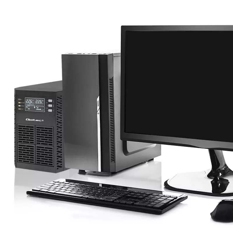 Qoltec UPS onderbrekingsvrije stroomvoorziening | 1kVA | 1000W | vermogensfactor 1,0 | LCD | EPO | USB | online