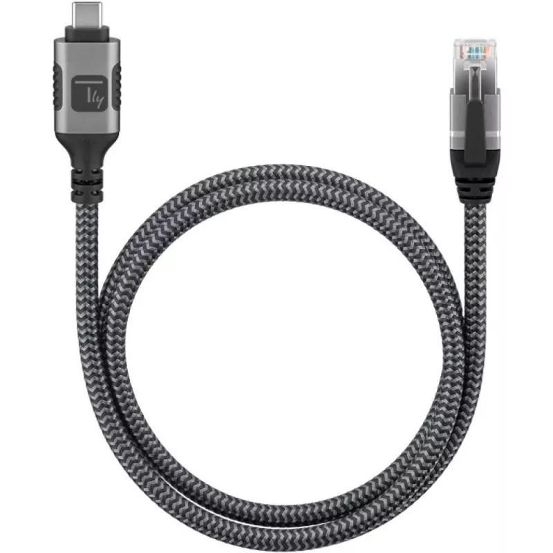 Techly ICOC U3C-RJ45-010 USB-C naar Gigabit Ethernet adapterkabel, 1 m, zwart/zilver