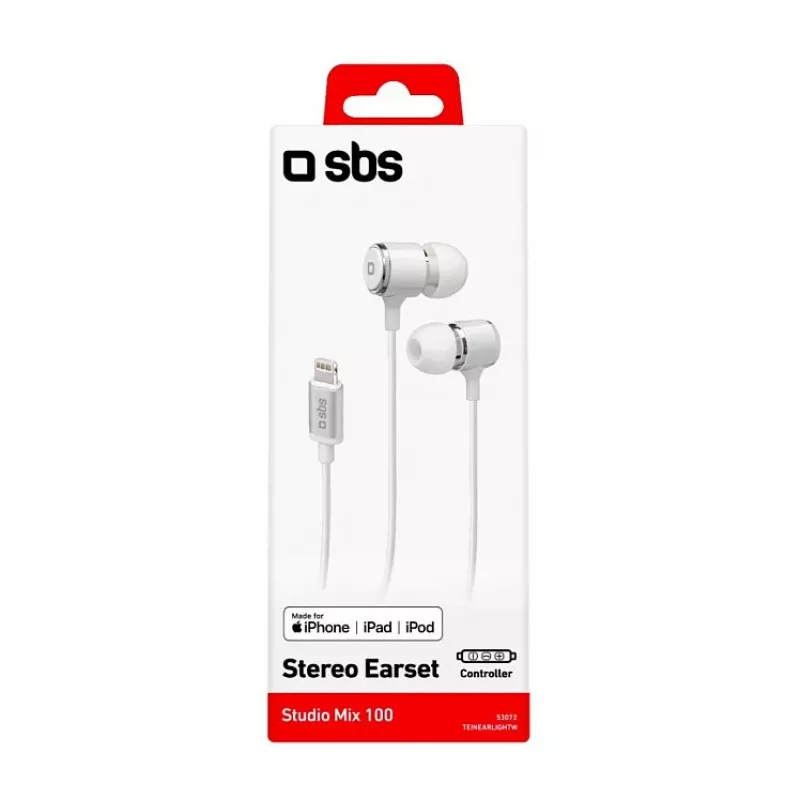 SBS TEINEARLIGHTW - hoofdtelefoon - in-ear - bellen & muziek - wit - knop - buttons
