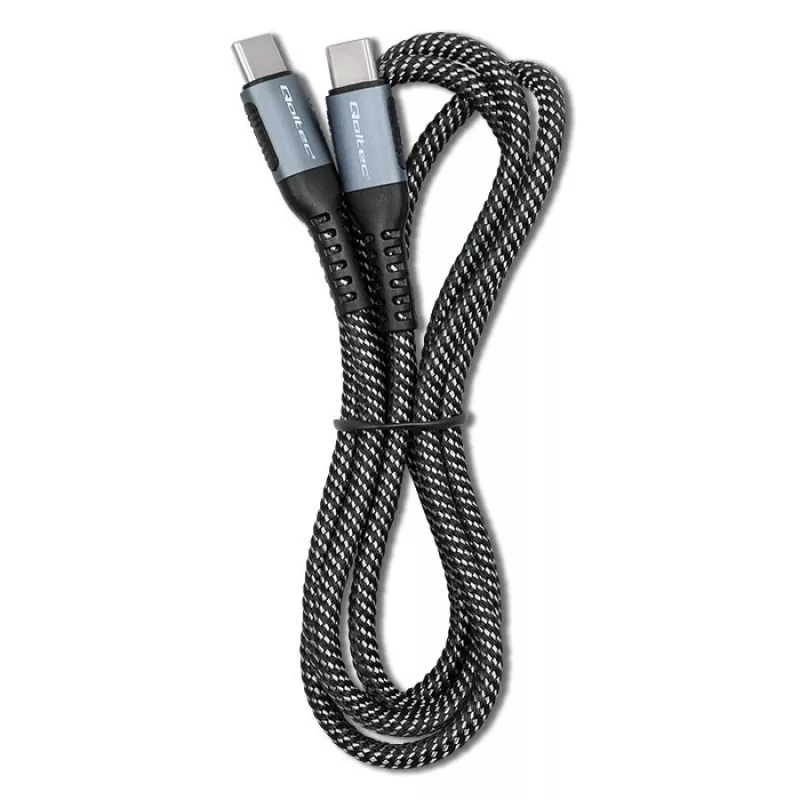 Qoltec 52358 USB-C-naar-USB-C-kabel, USB 2.0, 480 Mbps, 100 W PD, QC 3.0, nylon gevlochten, 1,5 m, zwart
