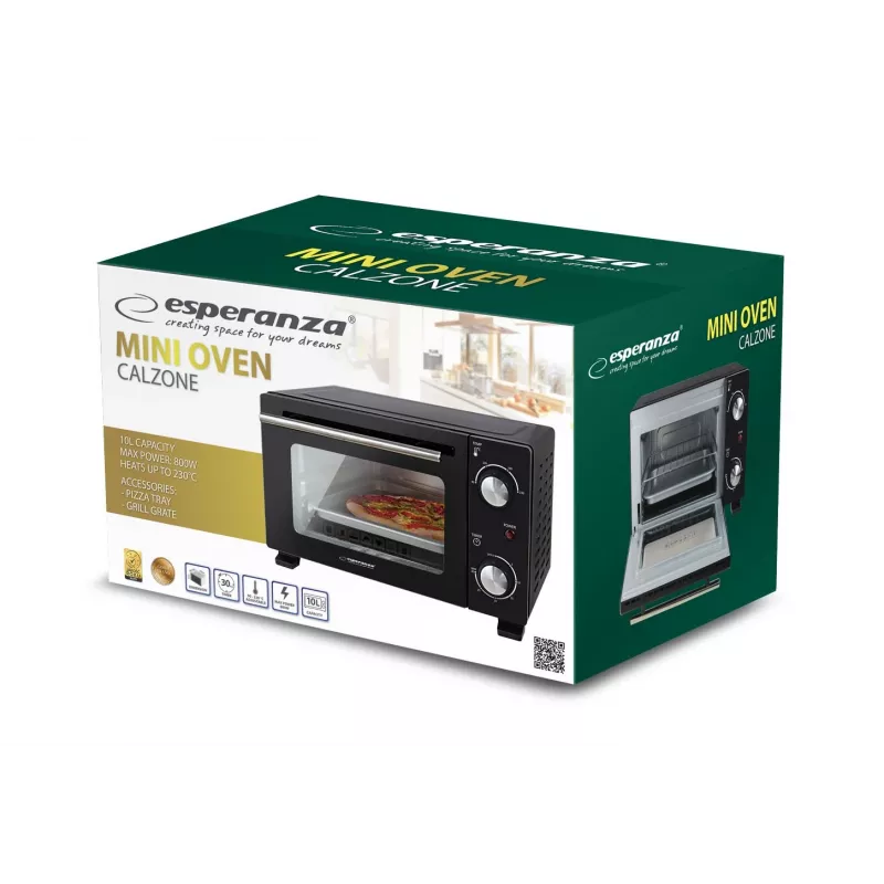Esperanza EKO007N Calzone mini-oven, 10 l, 800 W, zwart