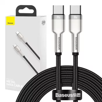 USB-C naar USB-C kabel Baseus Cafule Metal – 2 m, 100W laadvermogen, USB 2.0 (480 Mbit/s), verzinkte contacten, zwart