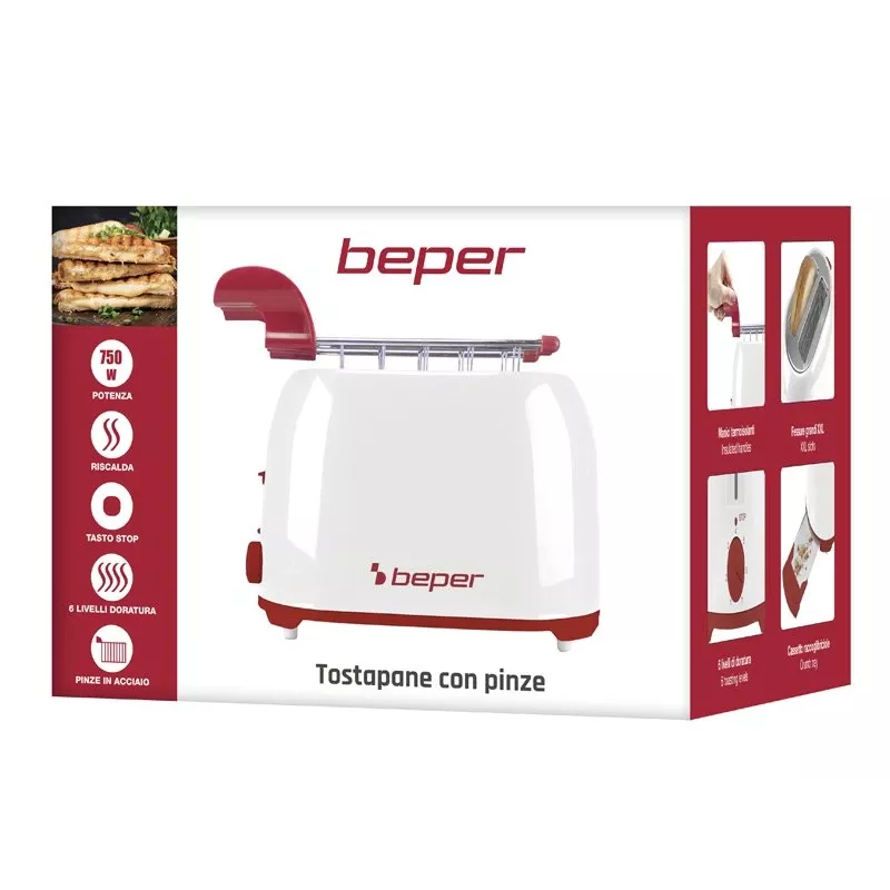 Broodrooster Beper P101TOS100 2-sneetjes compact design, RVS-behuizing, instelbare bruiningsgraad