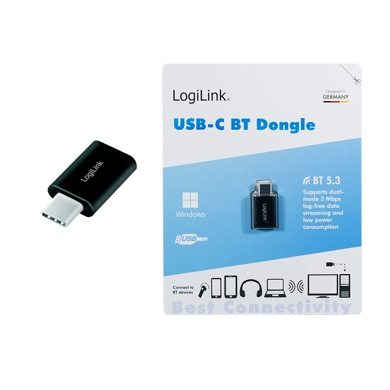 LogiLink BT0048A USB-C Bluetooth 5.3-adapter, 20 m bereik, zwart