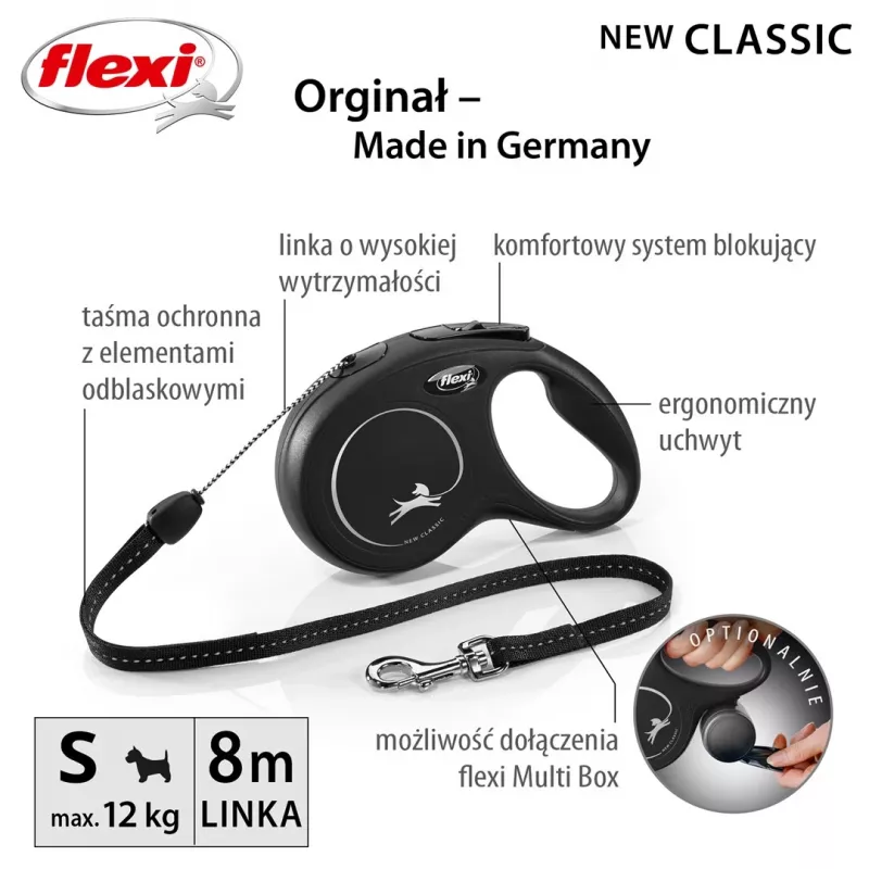 Flexi nieuw CLASSIC 8 m zwarte hondenlijn met rolmechanisme