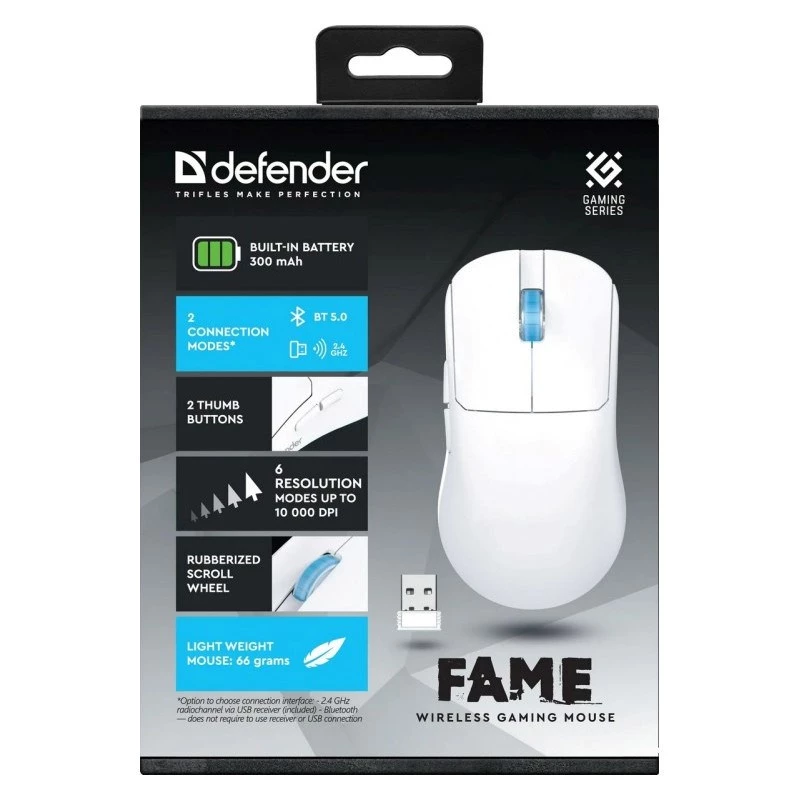 Draadloze muis DEFENDER FAME GM-516 RF+BT 10000DPI 6P wit