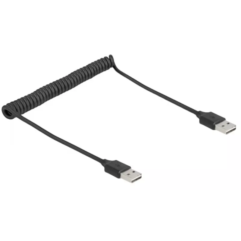 Spiralkabel DeLOCK EASY-USB 2.0 Type-A stekker naar Type-A stekker 0,5 m tot 0,8 m zwart