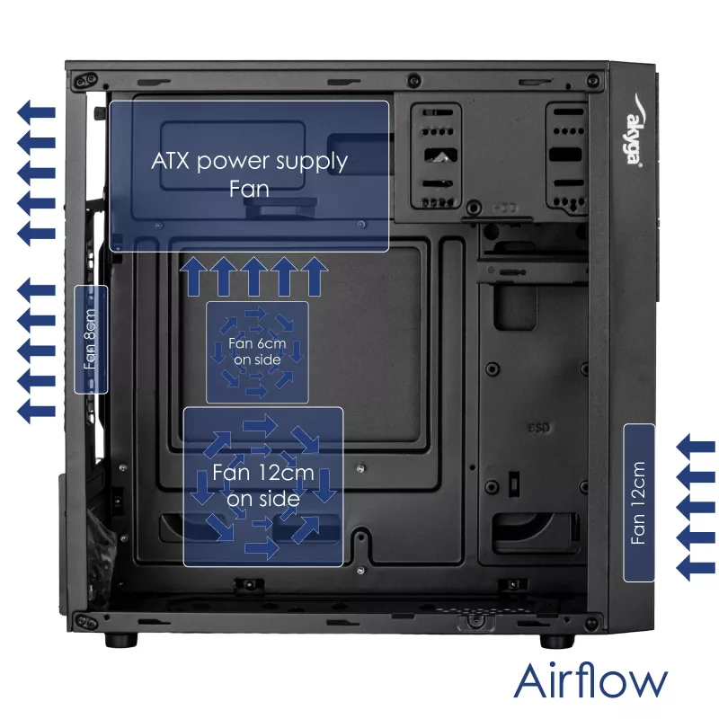 Akyga AK19BK micro-tower-pc-behuizing, Micro-ATX / Mini-ITX, USB-C + USB 3.0 + 2x USB 2.0, zonder voeding, zwart