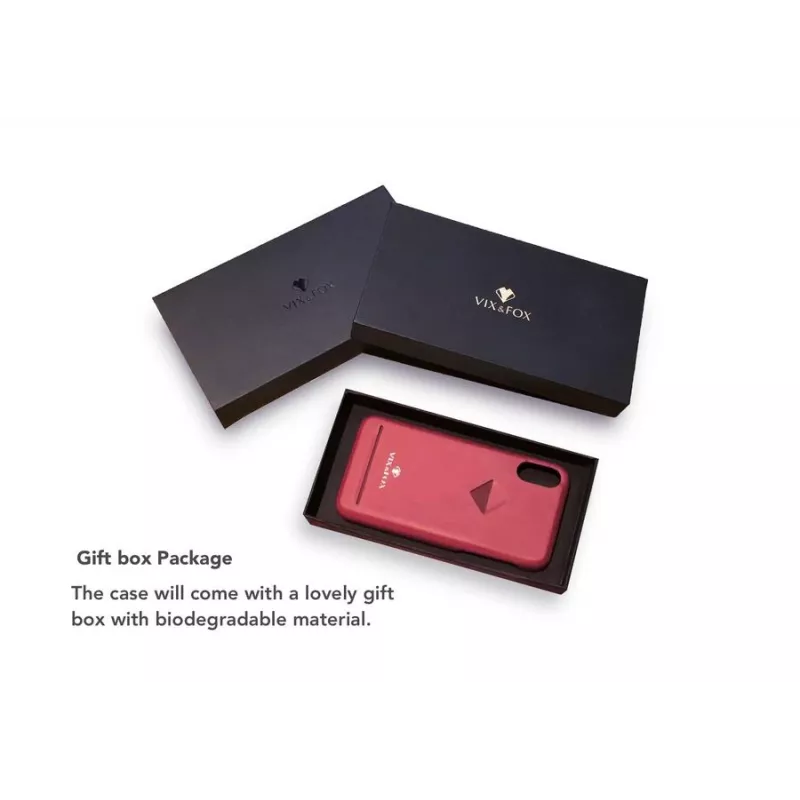 Card Slot Back Shell VixFox voor iPhone X/XS — robijnrood, achterkant met geïntegreerd kaartvak