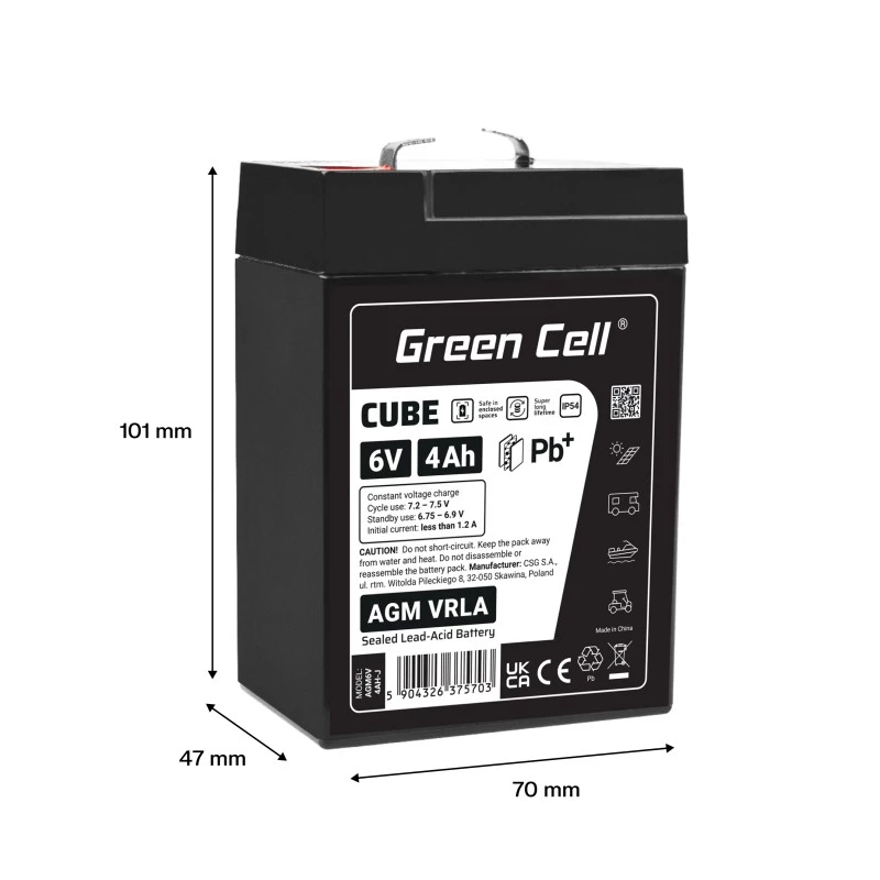 Batterij AGM VRLA 6V 4Ah IP54