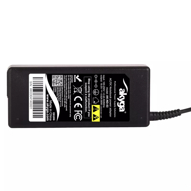 Akyga AK-ND-53 notebookvoeding 19,5 V / 4,62 A, 90 W, 4,5 x 3,0 mm stekker met pin, voor Dell