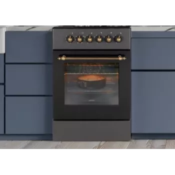 Gas-/elektrisch fornuis MPM MPM-56-KRM-13, 4 kookzones, elektrische oven 58 L, mechanische draaiknoppen, zwart