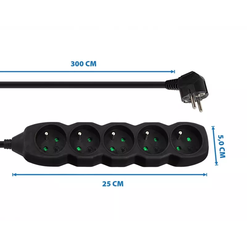 Stekkerdoos ESPERANZA ELK208K — 5 stopcontacten, 3 m kabel, zwart