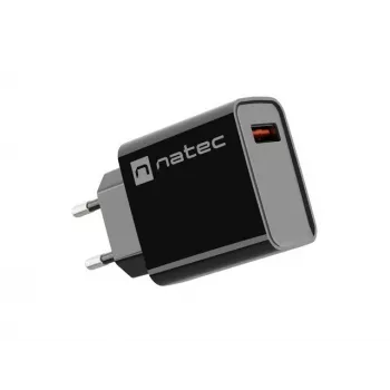 NATEC AC-snellader voor binnen, bedraad, Ribera – 18 W (5–15 V, tot 3 A), 1× USB-A, Huawei FCP/SCP, zwart