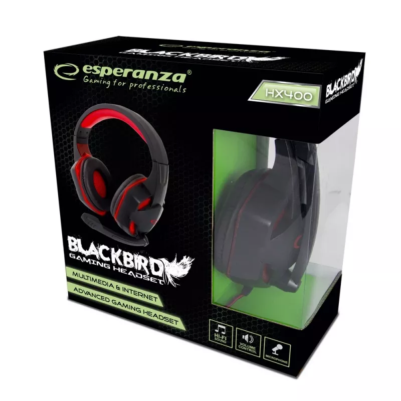 Gaming-headset ESPERANZA BLACKBIRD, microfoon, USB/3,5 mm jack, zwart/rood