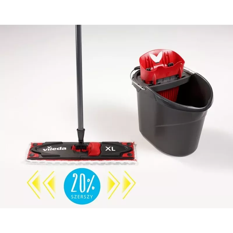 VILEDA wismop Ultramax XL Box — wasbare microvezel-360°-draaikop, opvouwbaar, voor harde vloeren