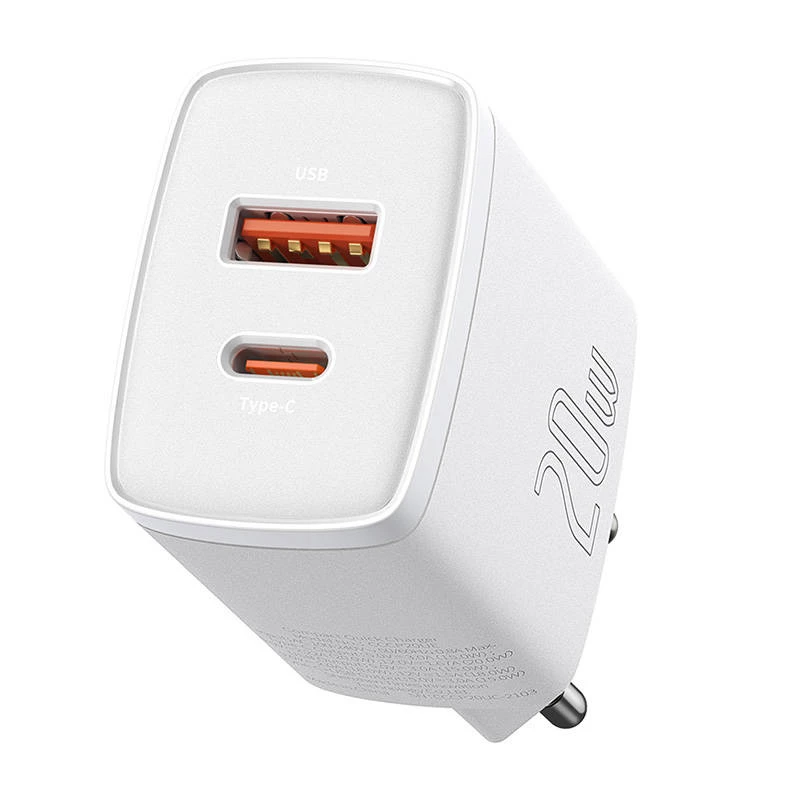 Wandlader Baseus Compact 1x USB-A + 1x USB-C 3A, compacte reisadapter