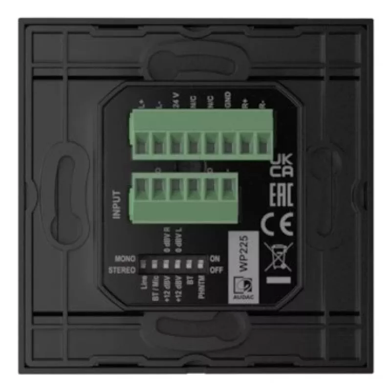AUDAC WP225/B Wandpaneel, XLR-microfoon + 3,5-mm jackbus, Bluetooth, zwart