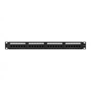 Patchpanel 1U LANBERG PPUA-1024-B, 24 poorten, Cat6a, U/UTP, 1U rack, diepte 102 mm, metaal, zwart