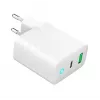 Netlader 220V GEMBIRD, universeel, 1x USB Type-C PD 20 W, 1x USB-A 3.0 QC 18 W, LED-indicator, wit