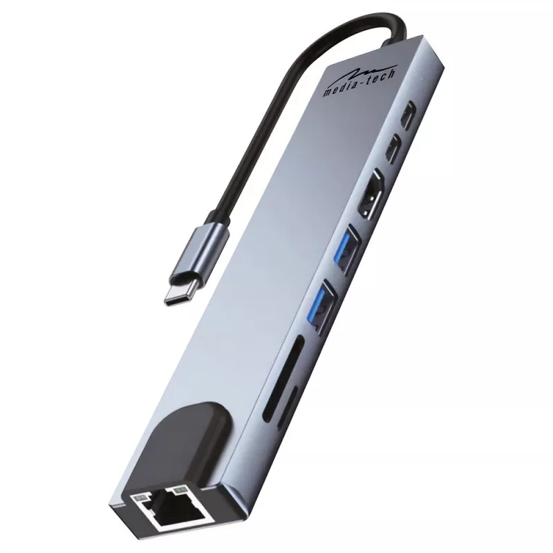 MEDIA-TECH USB-HUB 8 IN 1 GIGA LAN HUB MT5046
