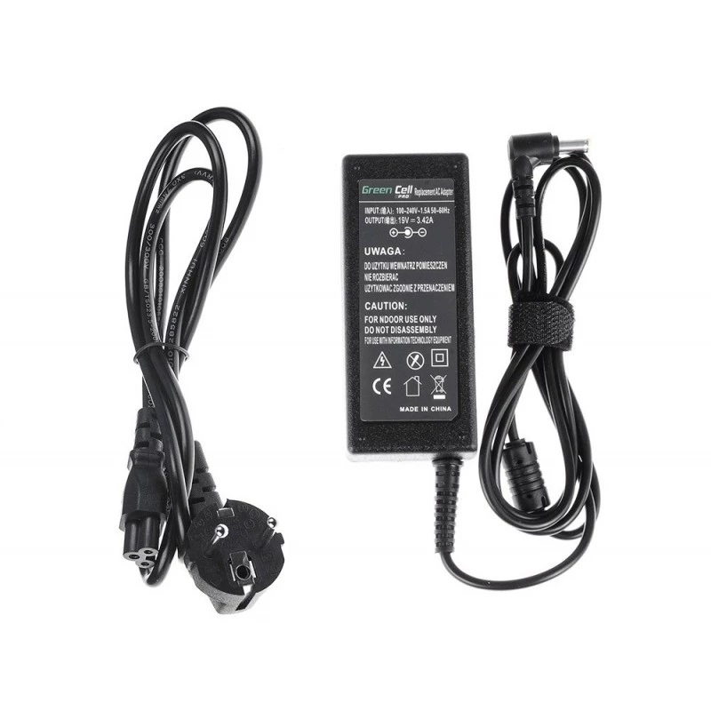 Voeding Green Cell AD01P — 60 W, 19 V 3,42 A, laptopvoeding voor binnen, zwart
