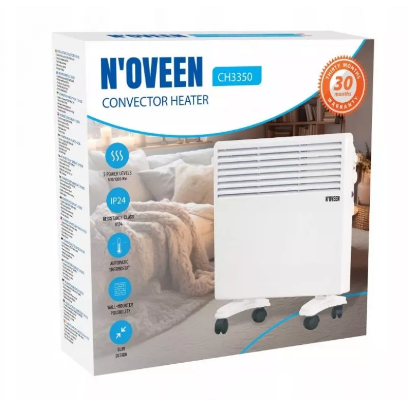 N'OVEEN 1000W elektrische draagbare wandgemonteerde convectorverwarming met thermostaat CH3350