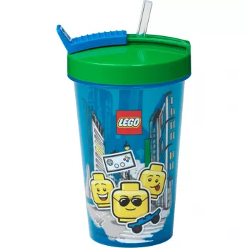 Room Copenhagen LEGO drinkbeker met rietje Iconic Boy lichtblauw (blauw/groen, 500 ml)