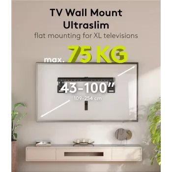 Vaste tv-muurbeugel WENTRONIC Goobay Ultraslim 70822 XL zwart voor flatscreens