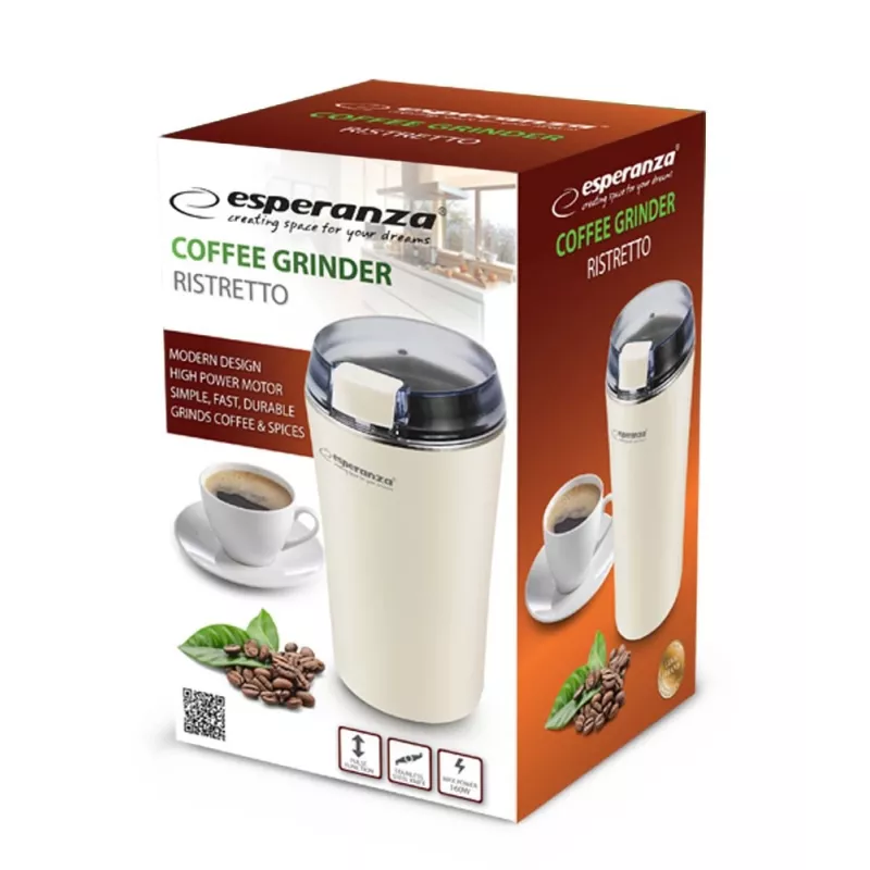 Koffiemolen met RVS-mes ESPERANZA EKC008W, 160 W, 70 g capaciteit, 8,7 cm diameter, 17 cm hoogte, wit