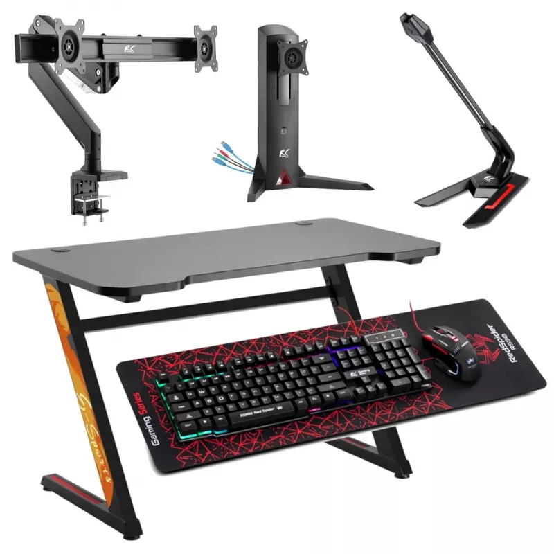 NanoRS RS120 gaming-computertafel, modern design, licht en stabiel (max. 50 kg belasting), zwart & oranje