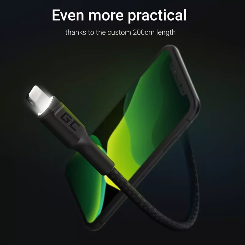 Lightning-naar-USB-A-kabel Green Cell KABGC12, 2 m, Lightning – USB A, zwart