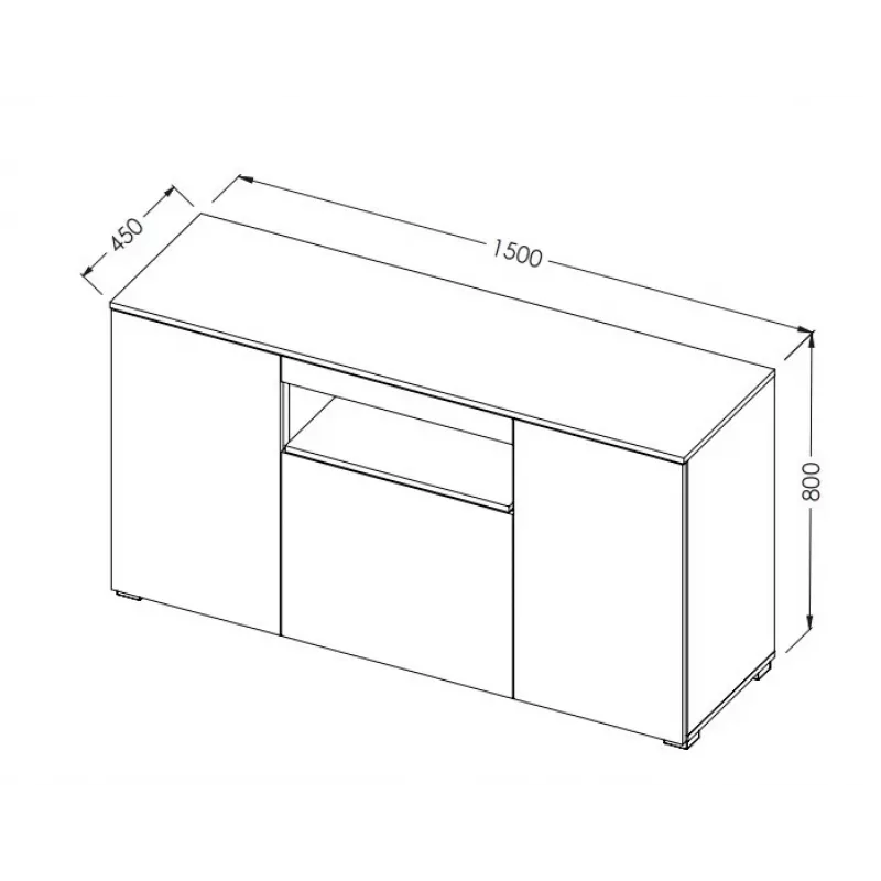 Cama sideboard VIVA 150 zwart/zwart glanzend + wit