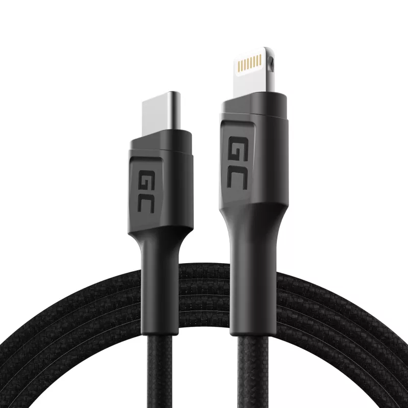 Green Cell PowerStream KABGC07 USB-C-naar-Lightning-kabel, 1 m, PD, Apple MFi, zwart