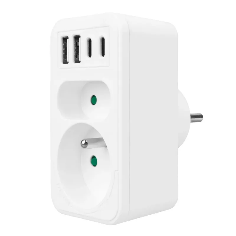 Power splitter MACLEAN MCE249 F/W – 2x stopcontacten (16A + 6A) en 4x USB (2x A, 2x C PD 20W)